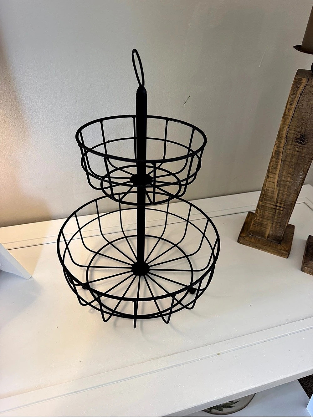Black Two-Tier Wire Basket Storage Stand
